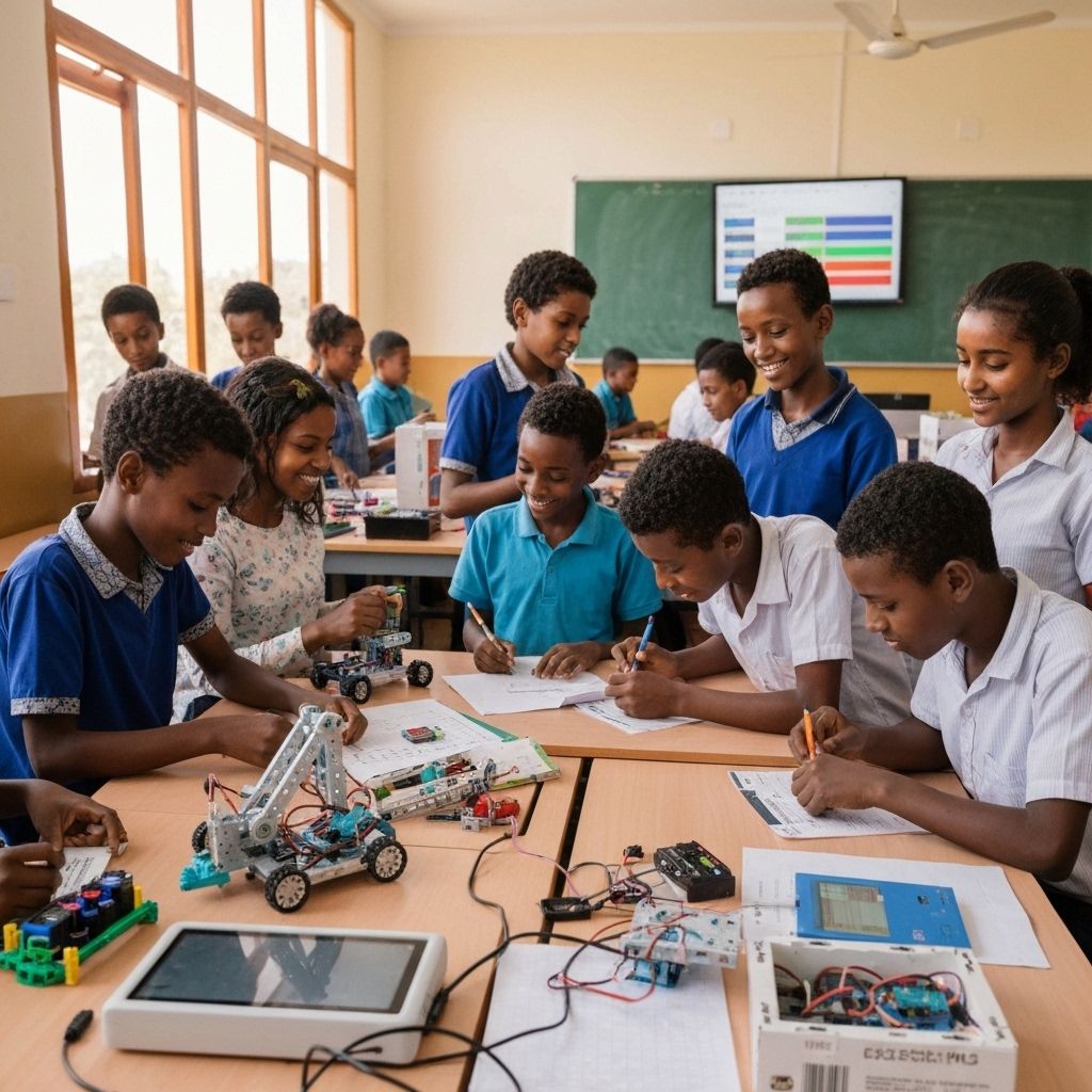 Ethiopian students engaged in robotics and STEM activities